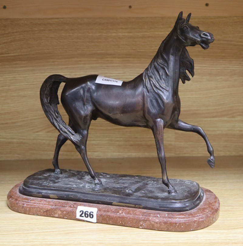 After Mene. A bronze horse, on marble base, overall height 29cm